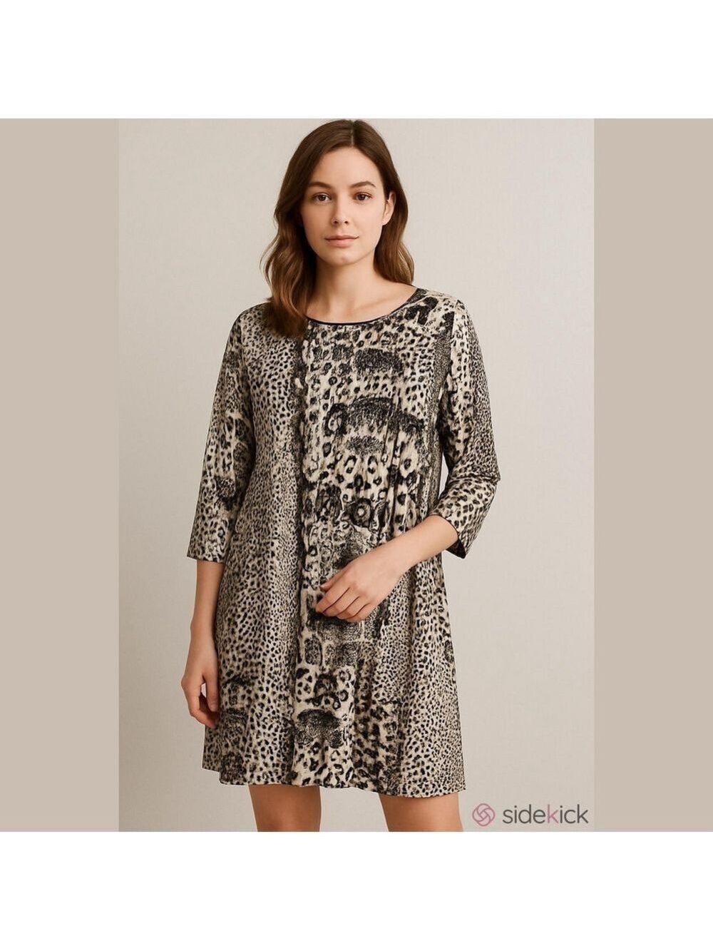 Style &Co. Mini Dress, Long Tunic,Petite Large. Abstract Animal Print, Beaded .